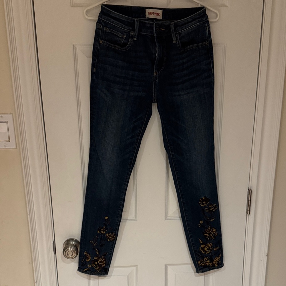 DRIFTWOOD Dark Blue Jeans with Gold Floral Design